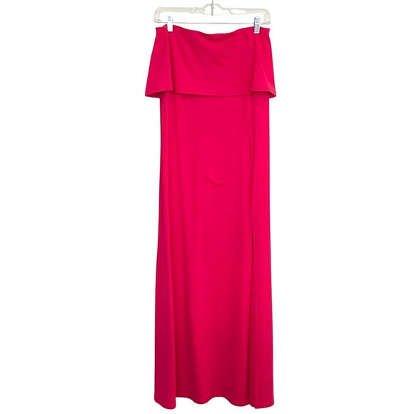 Susan Monaco Hibiscus Red Pink Strapless Ruffle Slit Maxi Dress Small NEW - Picture 5 of 9